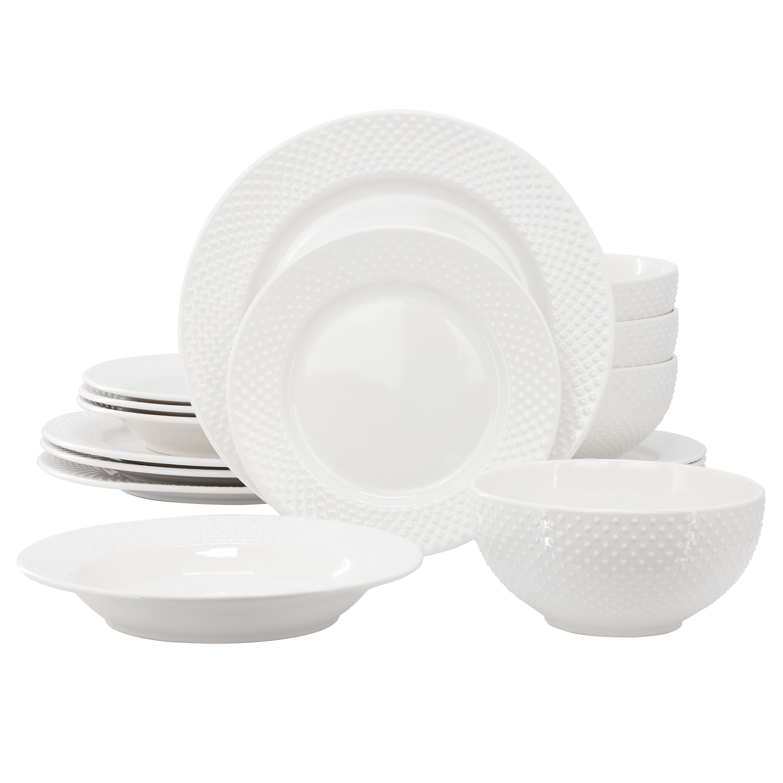 Elama Kim 16 Piece Hobnail Double Bowl Porcelain Dinnerware Set in