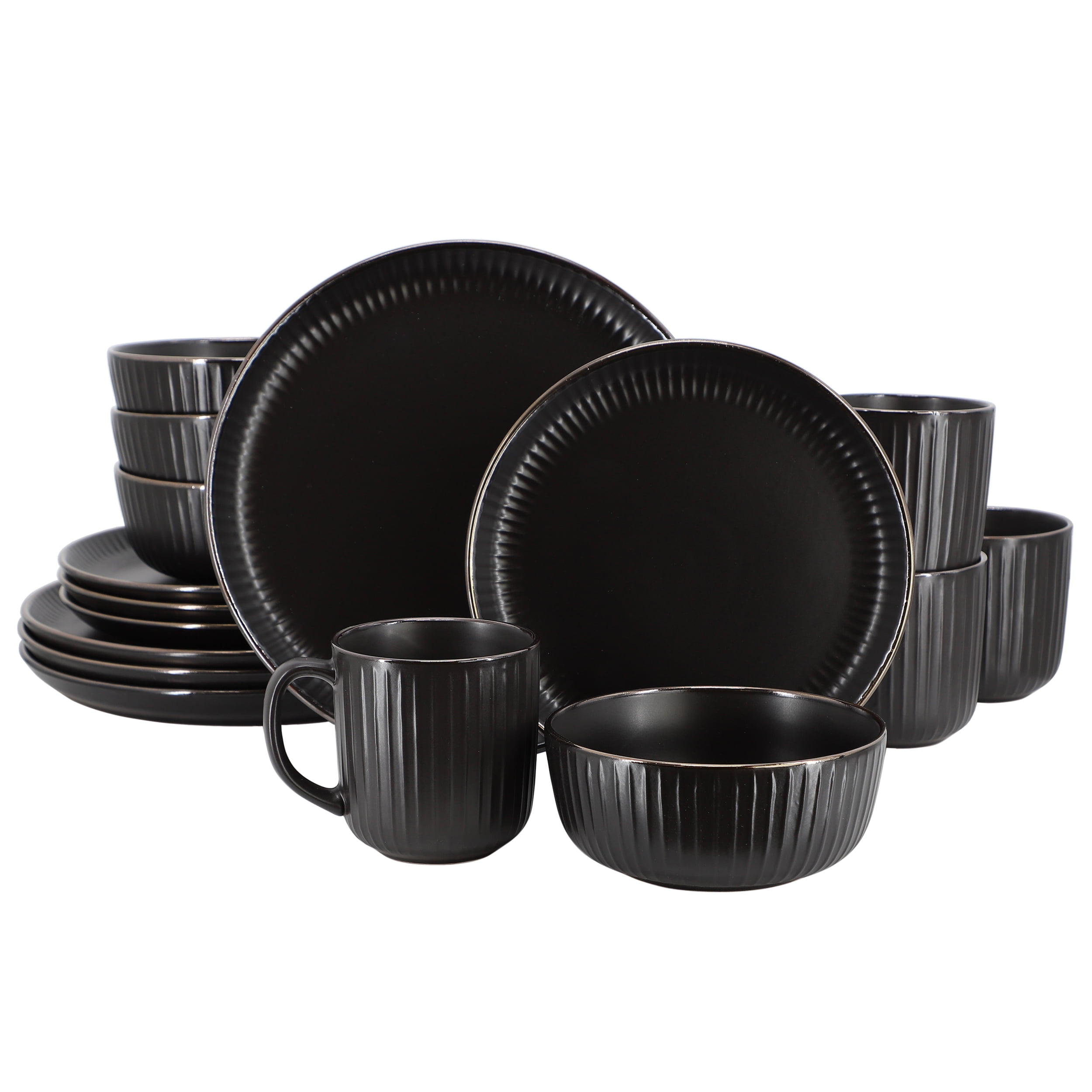 Elama Leo 16 Piece Stoneware Dinnerware Set In Black - Walmart.com