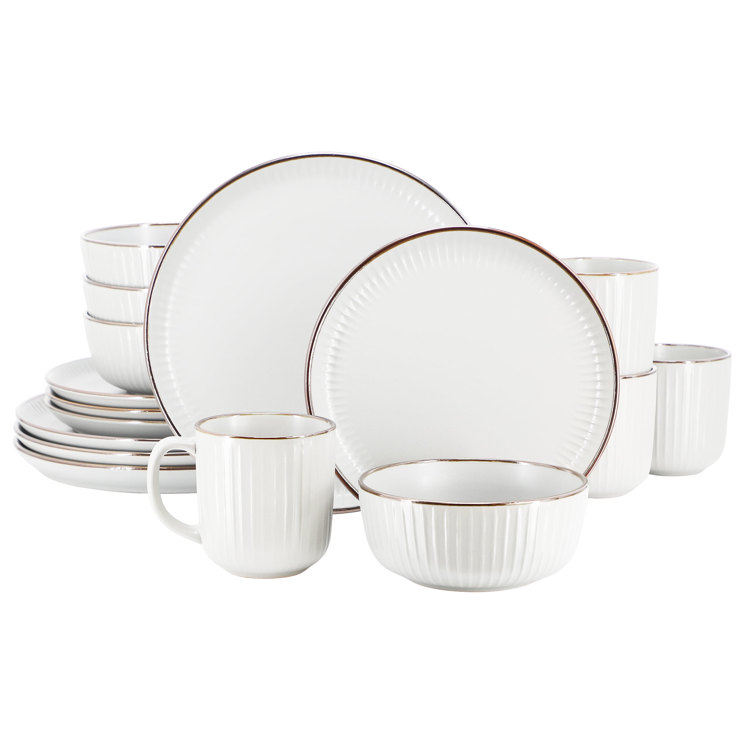 Elama Leo 16 Piece Stoneware Dinnerware Set In White - Walmart.com