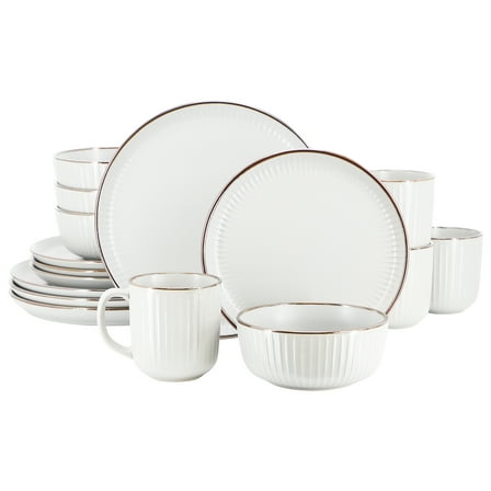 Elama Leo 16 Piece Stoneware Dinnerware Set In White