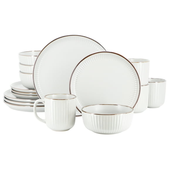 Elama Leo 16 Piece Stoneware Dinnerware Set In White