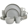 thumbnail image 1 of Elama Louis 16 Piece Stoneware Dinnerware Set in Matte Slate with Gold Rim, 1 of 9