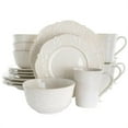 thumbnail image 1 of Elama Luna 16 Piece Embossed Scalloped Stoneware Dinnerware Set in White, 1 of 8
