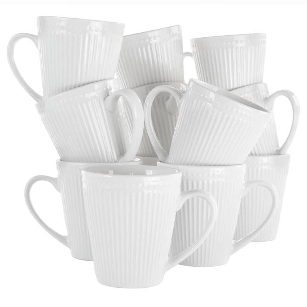 Madeline White Ridged Ceramic Mug Set, 12-Piece