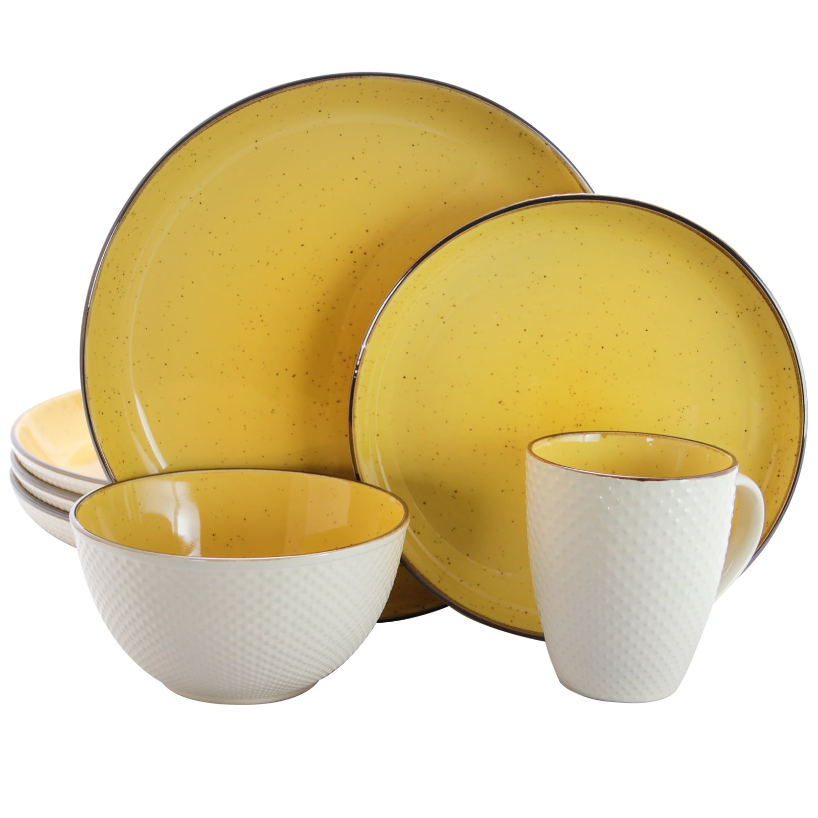 Mellow Yellow and White 16-Piece Ceramic Dinnerware Set