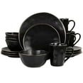 thumbnail image 1 of Elama Modern 16 Piece Stoneware Dinnerware Set in Matte Black with Gold Rim, 1 of 9