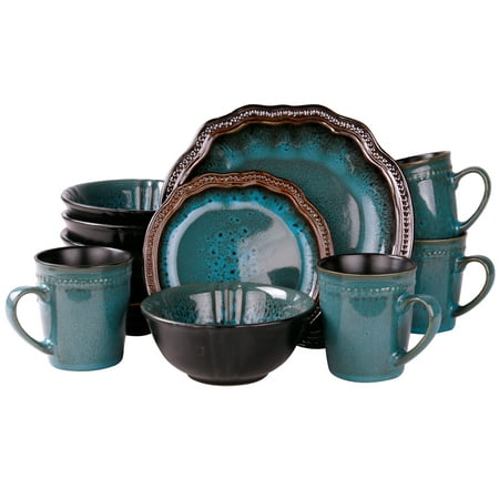 Elama Mystic Waves 16 Piece Dinnerware Set in Turquoise