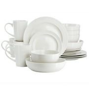 Elama Nikki 18 Piece Ribbed White Porcelain Dinnerware and Serving Bowl Set, Service for 4