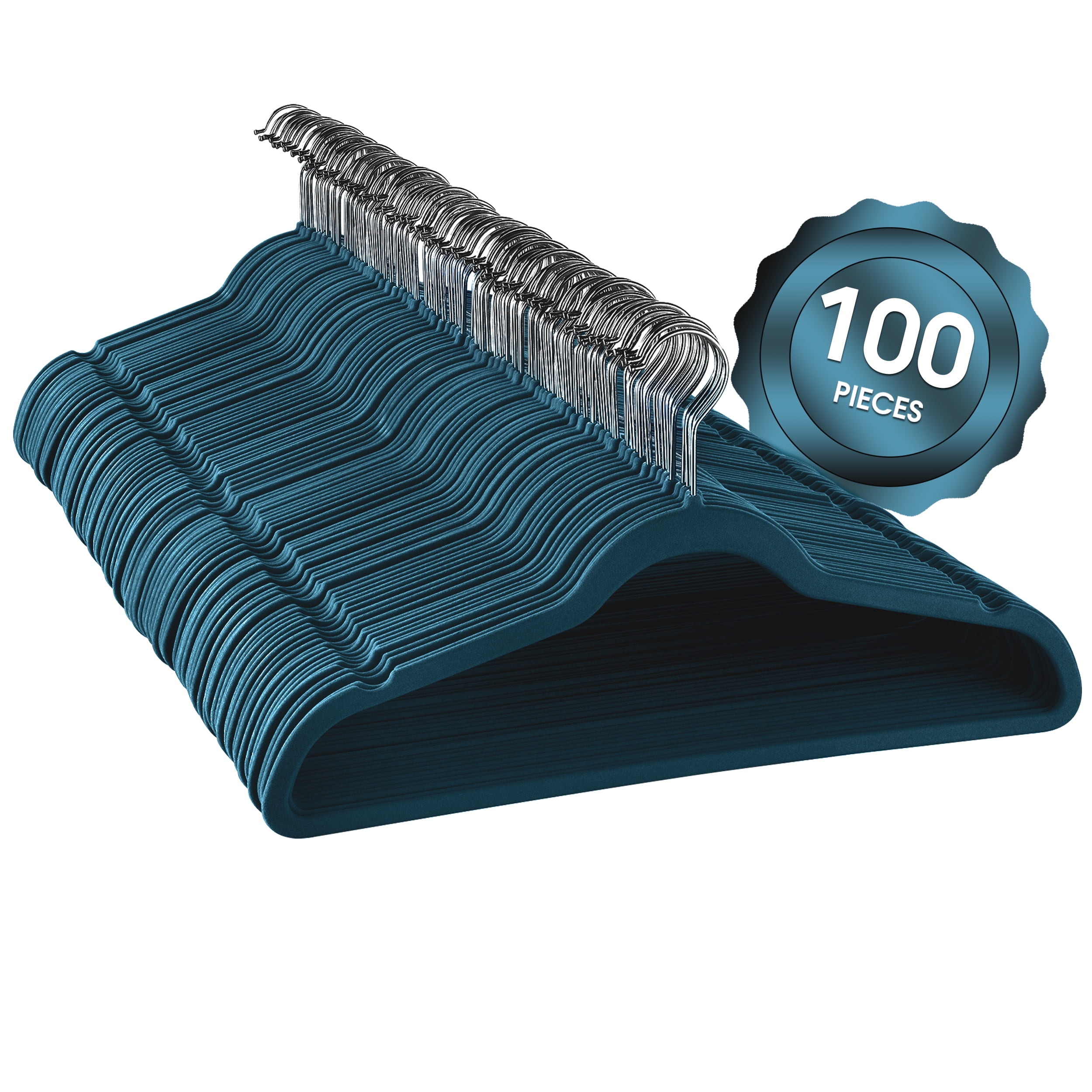 Elama Non Slip Velvet Clothing Hangers, 100 Pack, Blue
