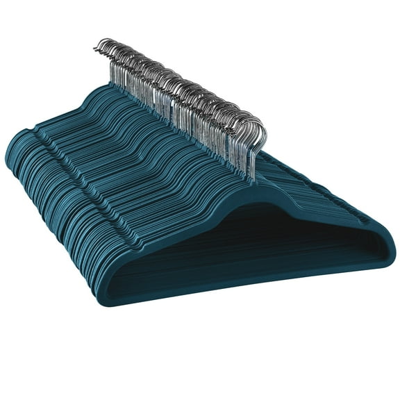 Elama Non Slip Velvet Clothing Hangers, 100 Pack, Blue