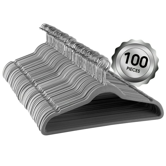 Elama Non Slip Velvet Clothing Hangers, 100 Pack, Gray