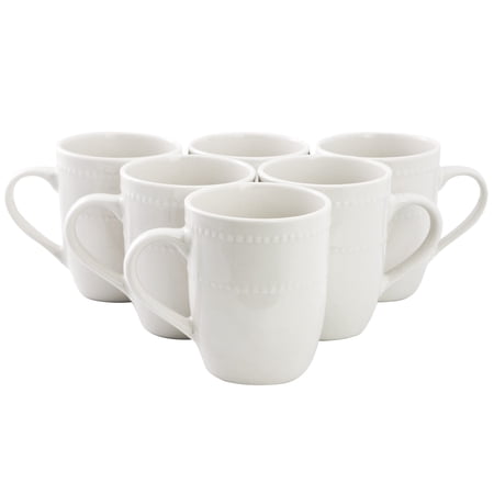 Elama Olevia 6 Piece Stoneware 12 Ounce Mug Set in White, Service for 6