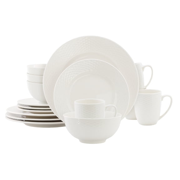 Elama Ophelia 16 Piece Stoneware Dinnerware Set in White