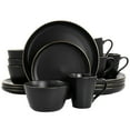 thumbnail image 1 of Elama Paul 16 Piece Stoneware Dinnerware Set in Matt Black with Gold Rim, 1 of 3