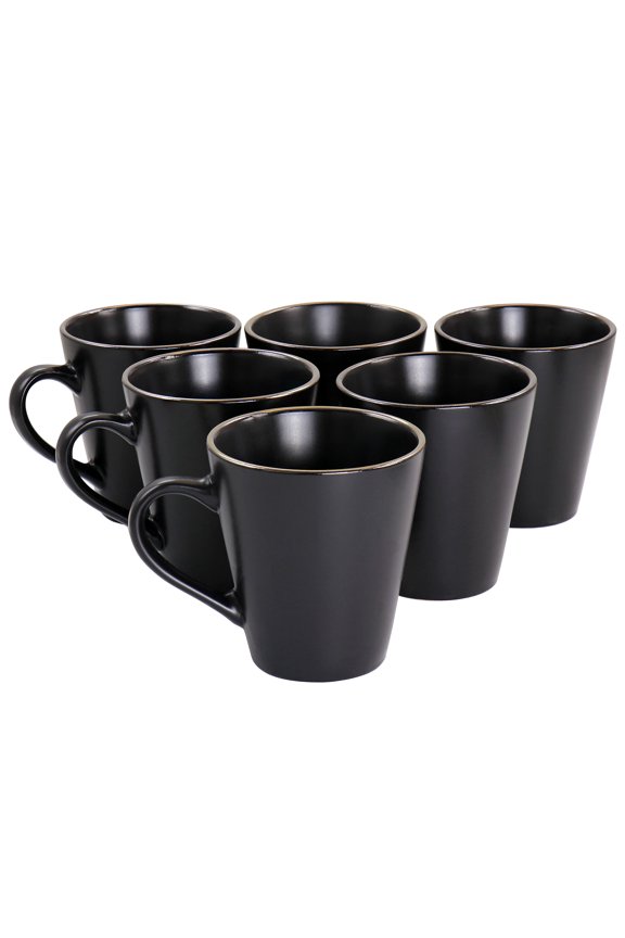 Paul 6 Piece Stoneware Mug Set in Matt Black with Gold Rim