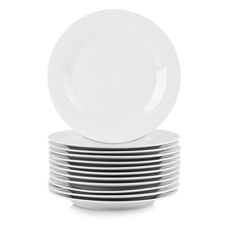 Elama Professional Kitchen 12 Piece Round Porcelain Salad/Dessert Plate Set in White