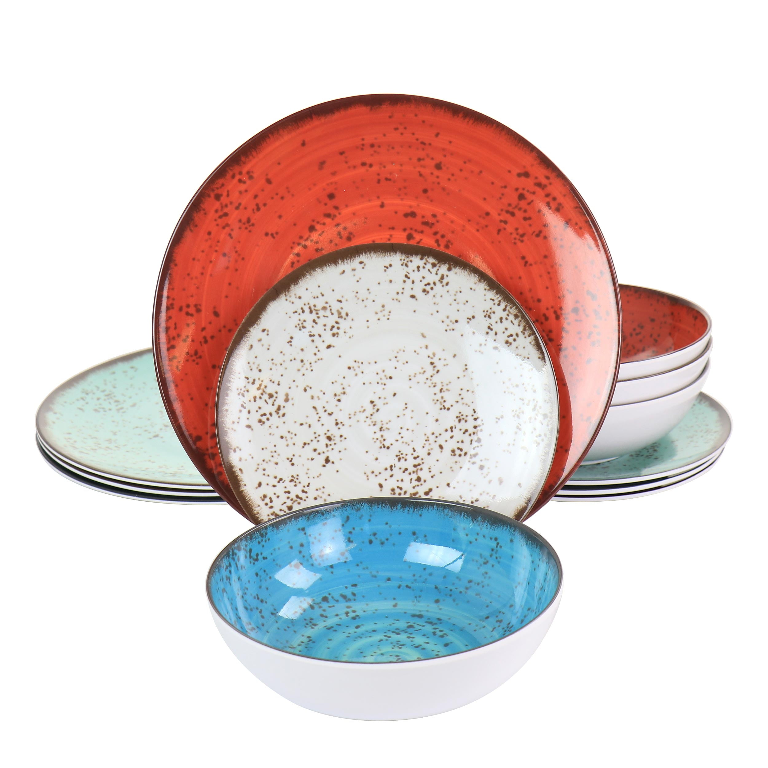Pryce Assorted Color Melamine 12-Piece Outdoor Dinnerware Set