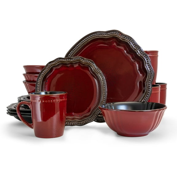 Elama Regency 16 Piece Stoneware Dinnerware Set in Red