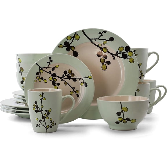 Elama Retro Bloom 16 Piece Luxurious Stoneware Dinnerware with Complete Setting for 4