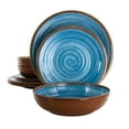 thumbnail image 1 of Elama Rippled Tides 12 Piece Lightweight Melamine Dinnerware Set in Blue, 1 of 8