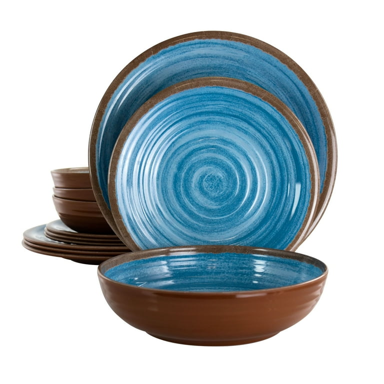 Elama Rippled Tides 12 Piece Lightweight Melamine Dinnerware Set