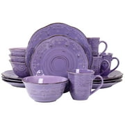 قائمة جديدة Elama Rustic Birch 16 قطعة Stoneware Dinnerware Set باللون الأرجواني