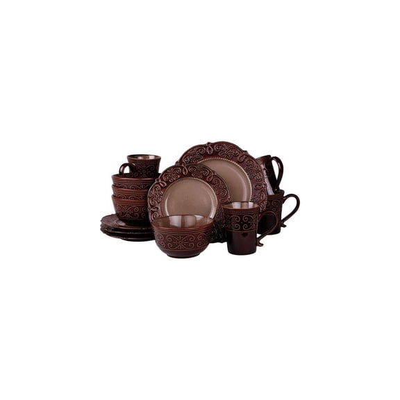 Elama Salia 16 Piece Textures Stoneware Dinnerware Set