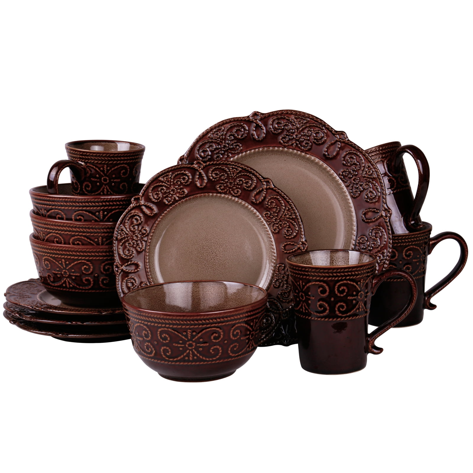 Elama Salia 16 Piece Textures Stoneware Dinnerware Set