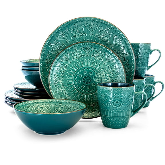 Elama Sea Foam Mozaic 16 Piece Round Stoneware Dinnerware Set in Sea Green
