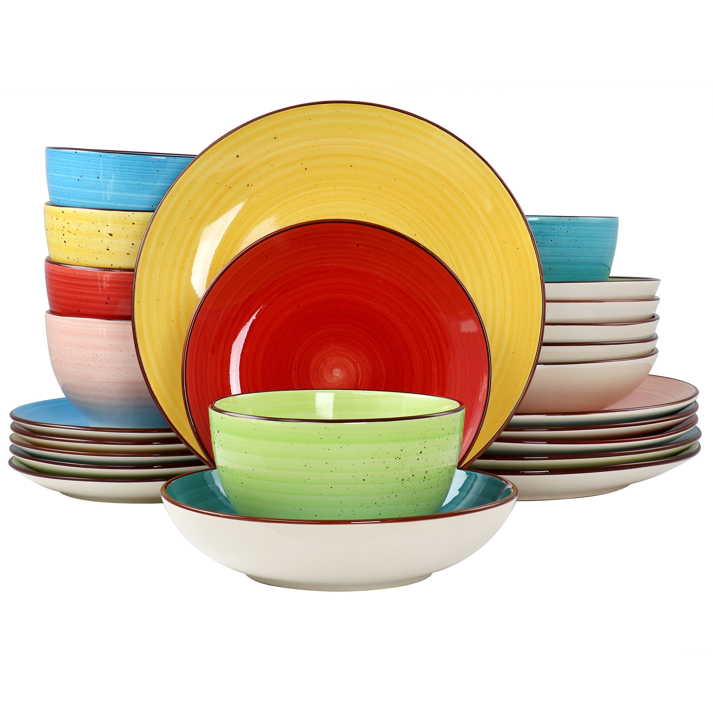 Elama Sebastian 24 Piece Double Bowl Stoneware Dinnerware Set in