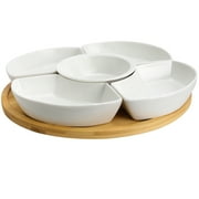Elama Signature EL-188 12.25 in. Lazy Susan Appetizer & Condiment Server Set with 5 Serving Dishes & A Bamboo Lazy Suzan Serving Tray -6 Piece