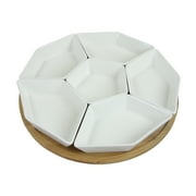 Elama Signature 12 inch 7 Piece Condiment Server Set with a Bamboo Lazy Suzan Serving Tray