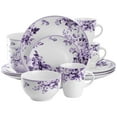 thumbnail image 1 of Elama Traditional Purple Rose 16 Piece Stoneware Dinnerware Set, 1 of 5