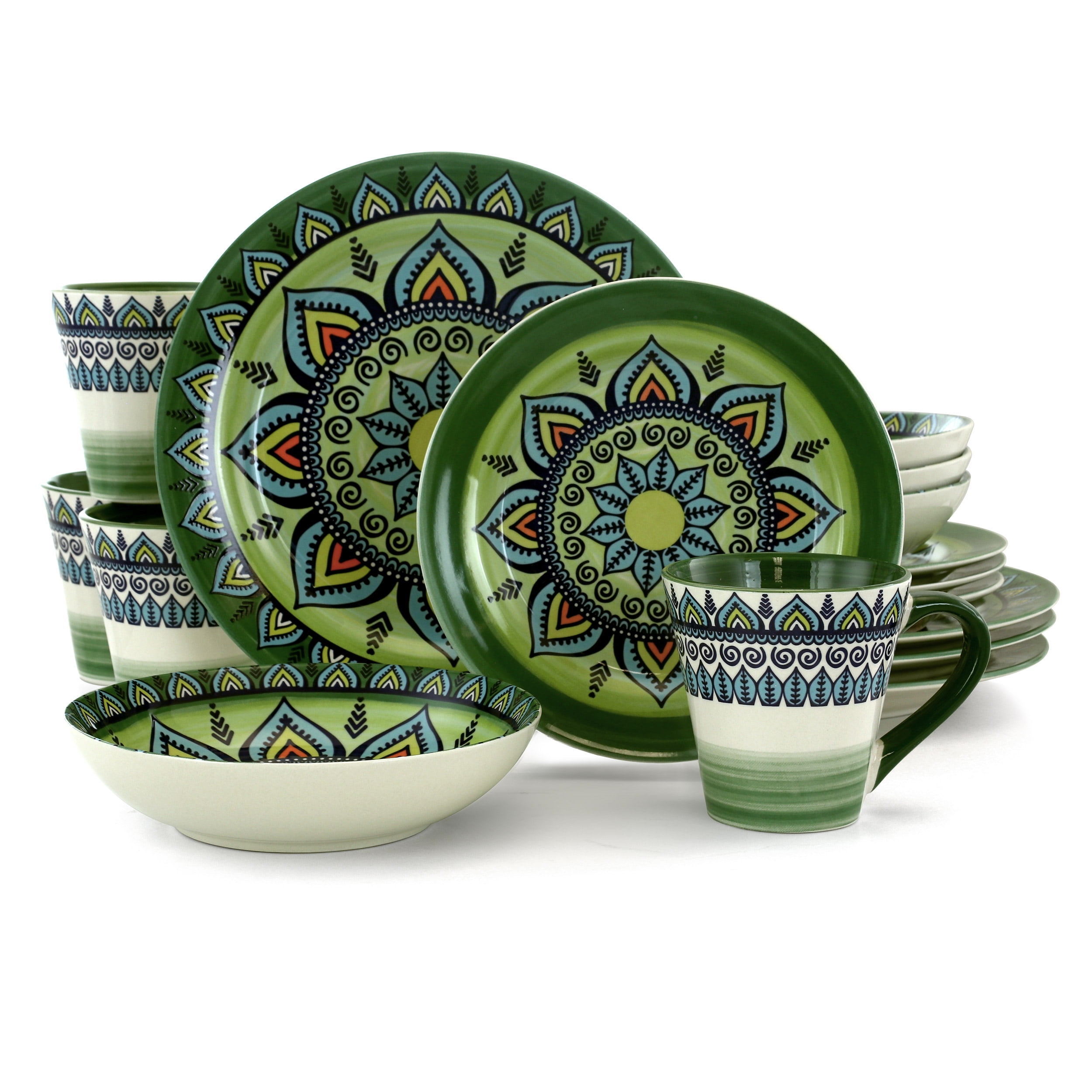 Elama Zen Green Mozaik 16 Piece Dinnerware Set - Walmart.com