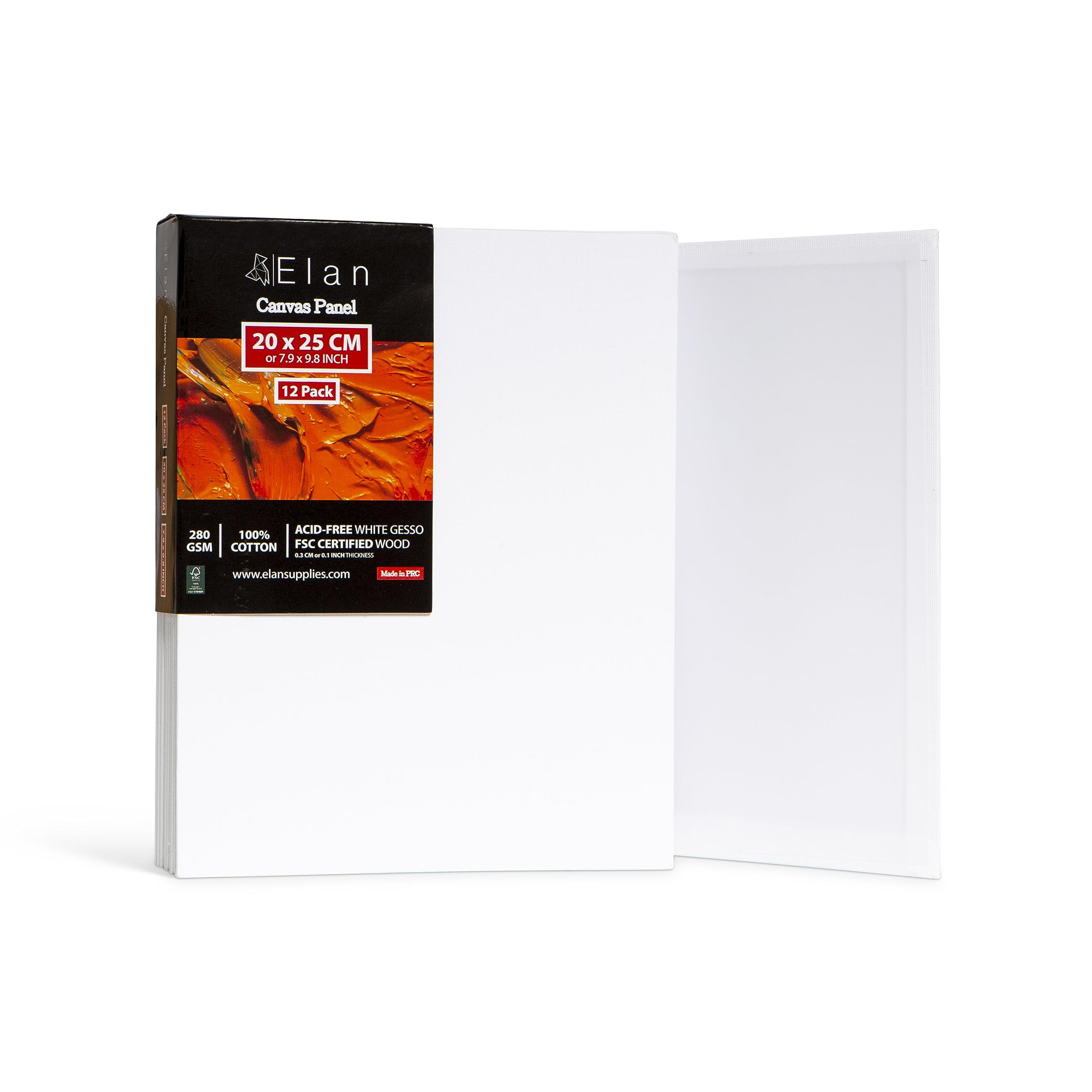 Elan Cotton Canvas Panels 8x10, 12Pack Canvas Boards for Painting