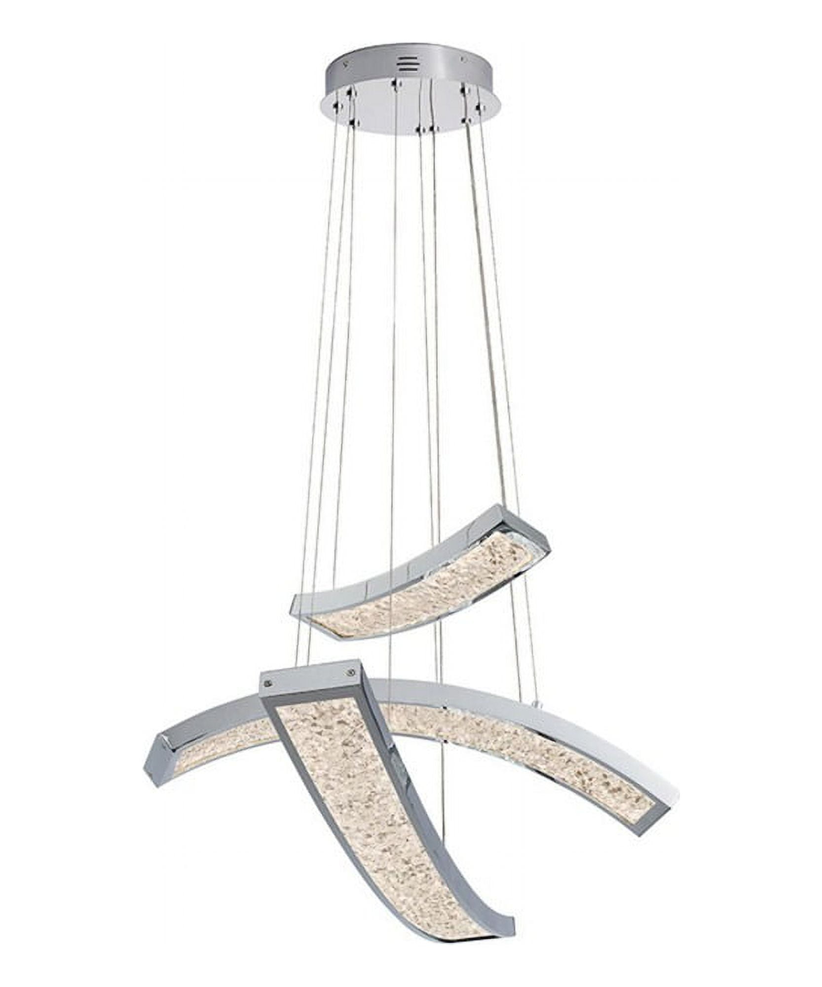 Crushed Ice Chrome 3-Light LED Pendant with Clear Glass and Interior Crystals