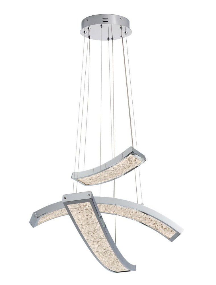 Crushed Ice Chrome 3-Light LED Pendant with Clear Glass and Interior Crystals