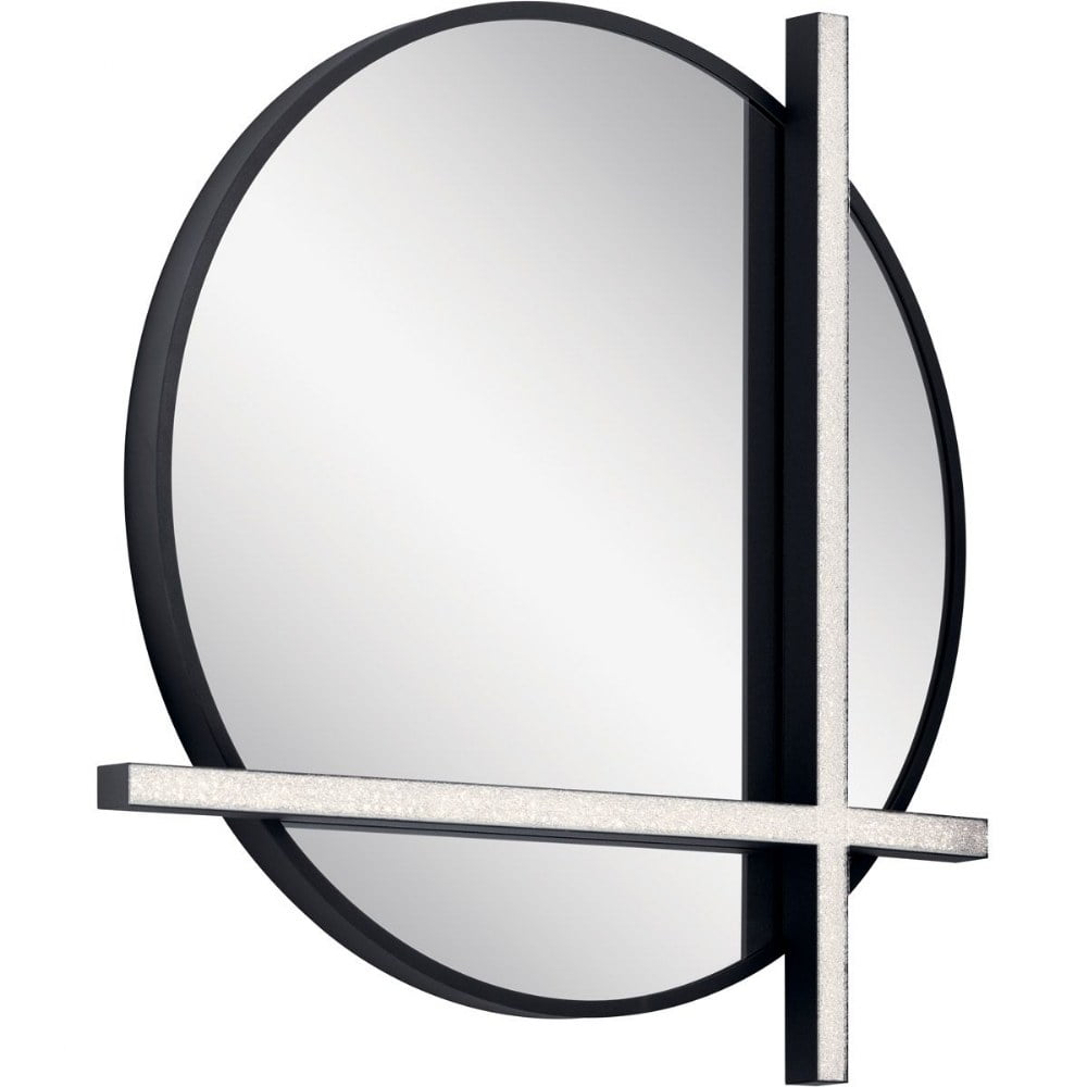 Matte Black Round LED Wall Mirror with Acrylic Accent
