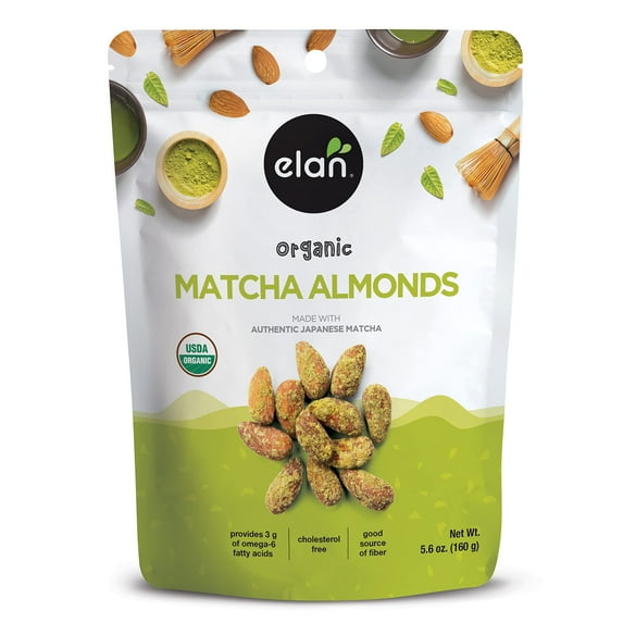 Elan Organic Matcha Almonds, JMS2 5.6 oz, Non-GMO, Gluten-Free, Vegan, Kosher, Superfood Infused Nuts (Roasted Almonds, Coconut, Matcha Green Tea Powder), Source of Antioxidants (Vitamin A)