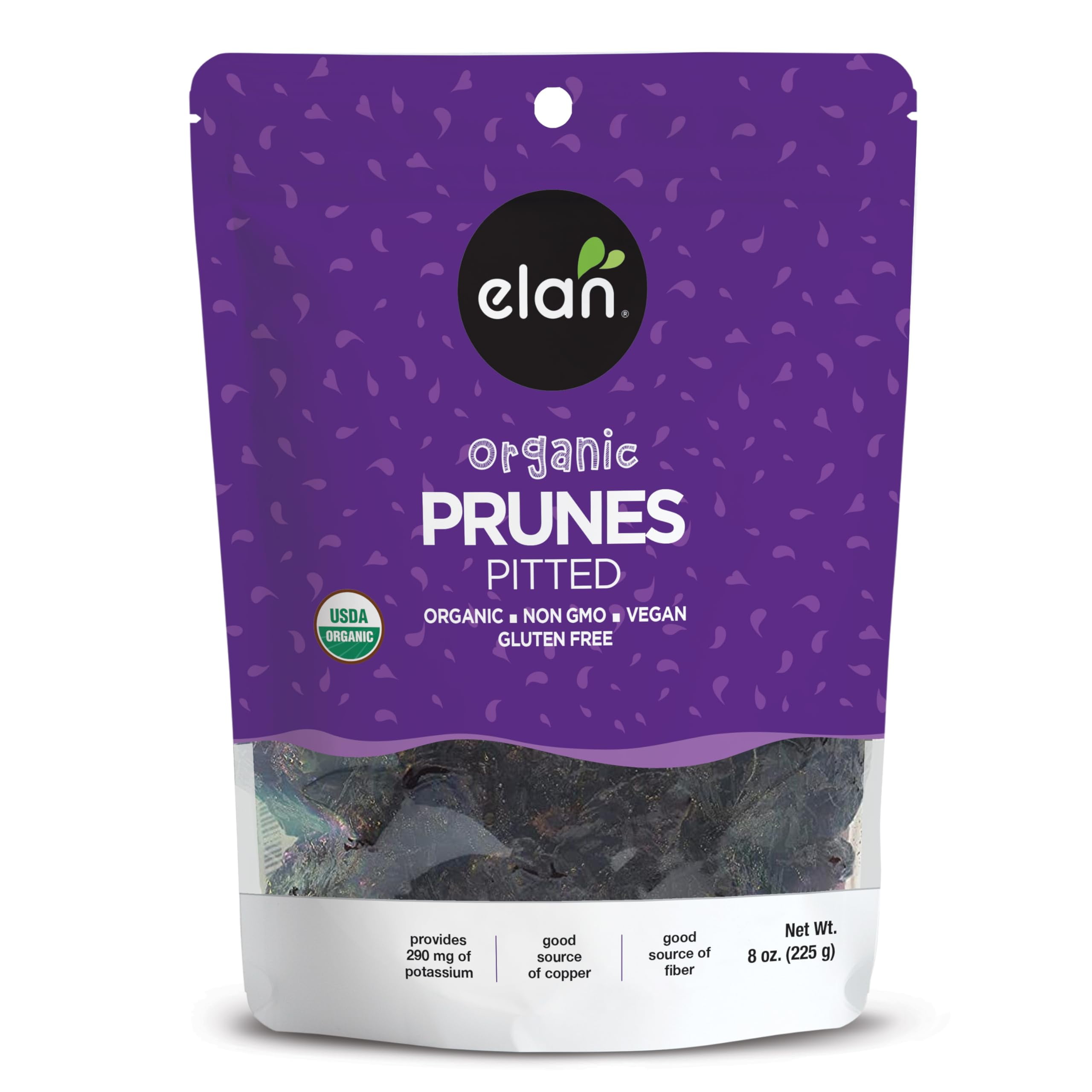 Elan Organic Pitted Prunes, 7.9 oz, Natural Dried Fruit, No Sugar Added