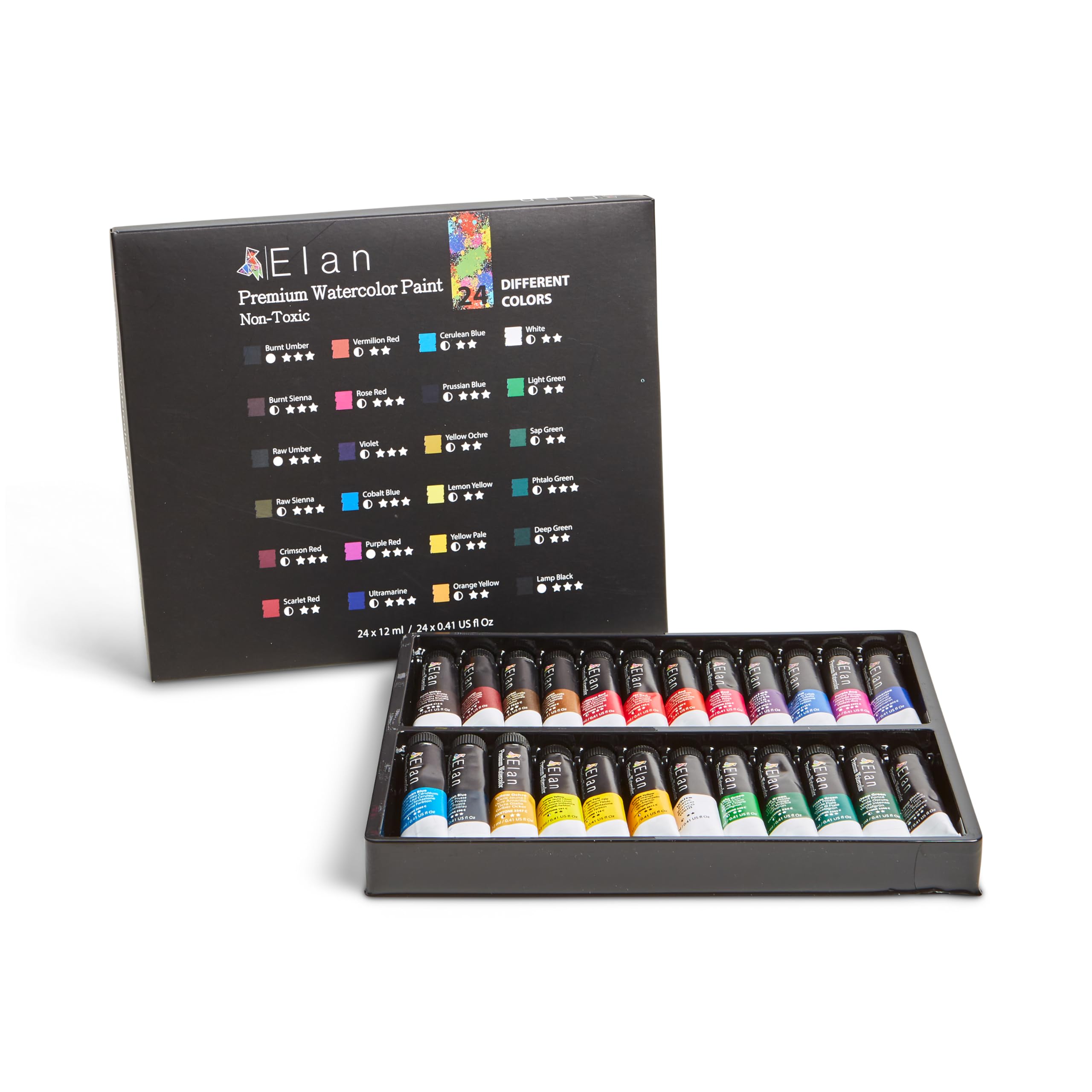 Elan Professional Watercolor Paint Set, 24 Liquid Watercolor Paint