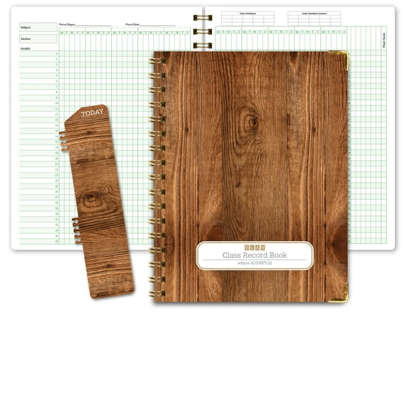 Elan Publishing Company Class Record Book for 9-10 Weeks. 35 Names. Larger Grade Recording Squares. (R1035 - Woodgrain) - R1035FT-22