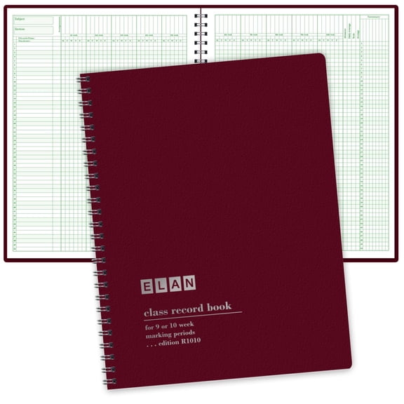 Elan Publishing Company Class Record Book for 9-10 Weeks. 50 Names R1010 (Maroon)- R1010-FC