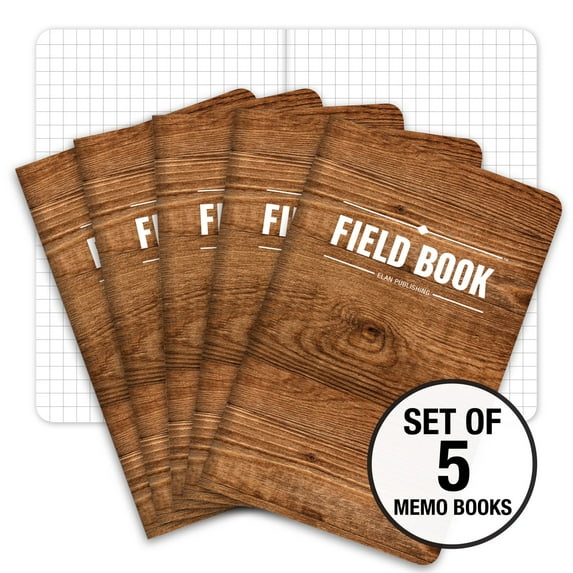 Elan Publishing Company Field Notebook / Pocket Journal - 3.5"x5.5" - Wood Pattern - Graph Memo Book - Pack of 5 - ELAN-FN-001G