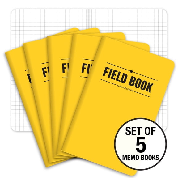 Elan Publishing Company Field Notebook / Pocket Journal - 3.5"x5.5" - Yellow - Graph Memo Book - Pack of 5 - ELAN-FN-001D