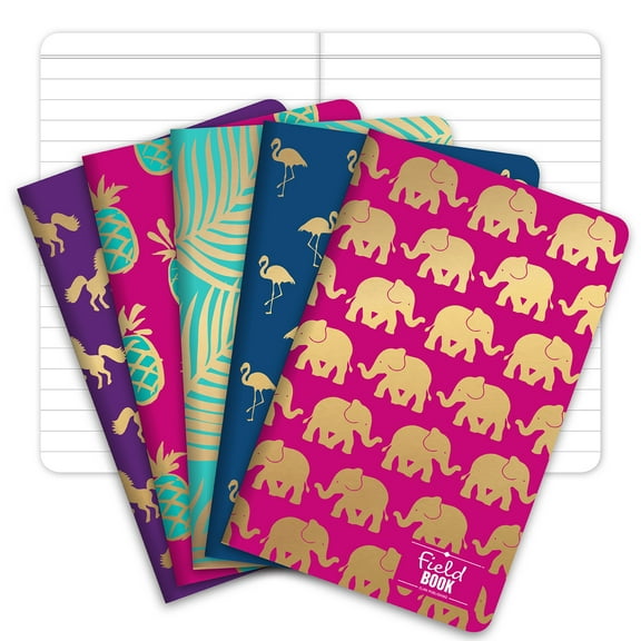 Elan Publishing Company Field Notebook / Pocket Journal - Gold Foil Patterns - Lined Memo Book (3.5"x5.5") - Pack of 5 - ELAN-FN-003K