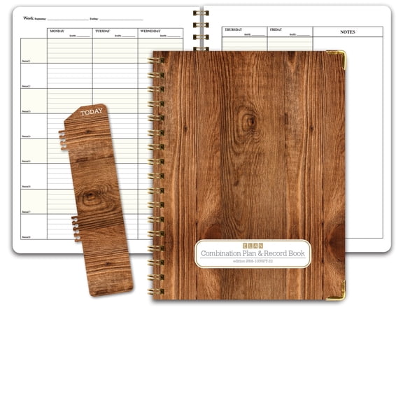 Elan Publishing Company Hardcover Combination Plan and Record Book - 8 Period Teacher Lesson Planner (PR8-1035 - Woodgrain) - PR8-1035FT-22