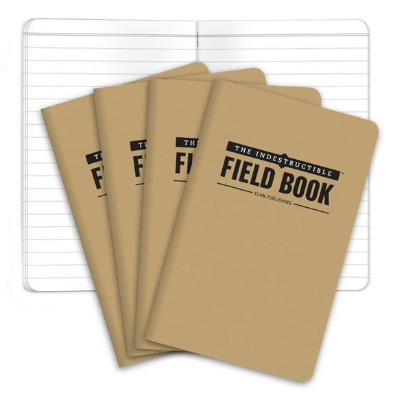 Elan Publishing Company The Indestructible, Waterproof, Tearproof, Weatherproof Field Notebook - 3.5"x5.5" - Kraft- Lined Memo Book - Pack of 4 - ELAN-FN-004C