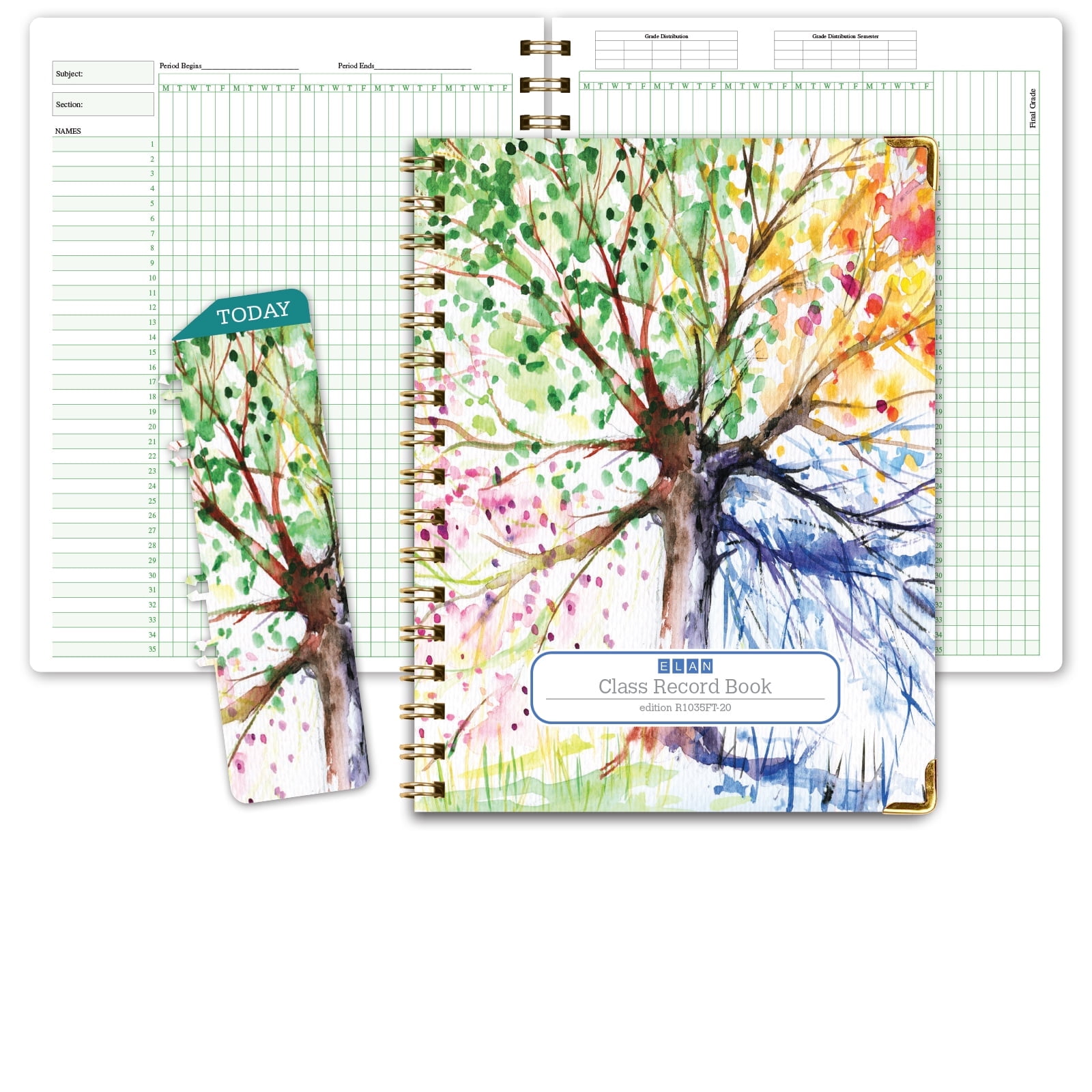Maroon Hardcover Class Record Book with Tree Design