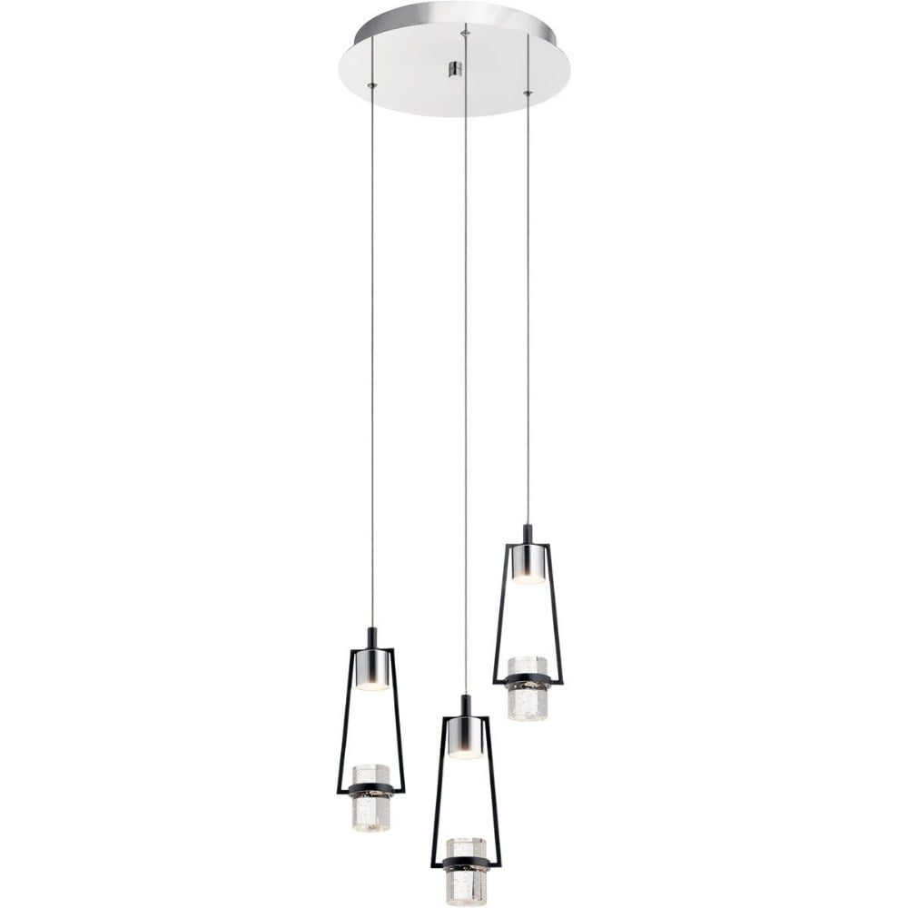 Matte Black and Gold 3-Light LED Pendant with Clear Bubble Crystal
